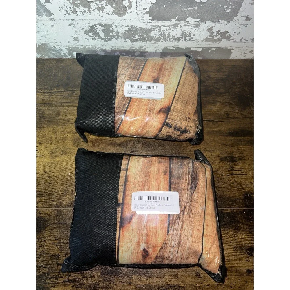 NEW! Lot of 2 Rectangle Wood Grain Fitted Tablecloths Picnic Party Decor 72x30